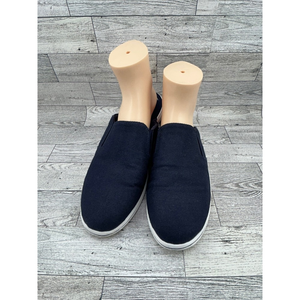 Clarks Cloudsteppers Navy Blue Canvas Slip On Mules Shoes Womens Size 10